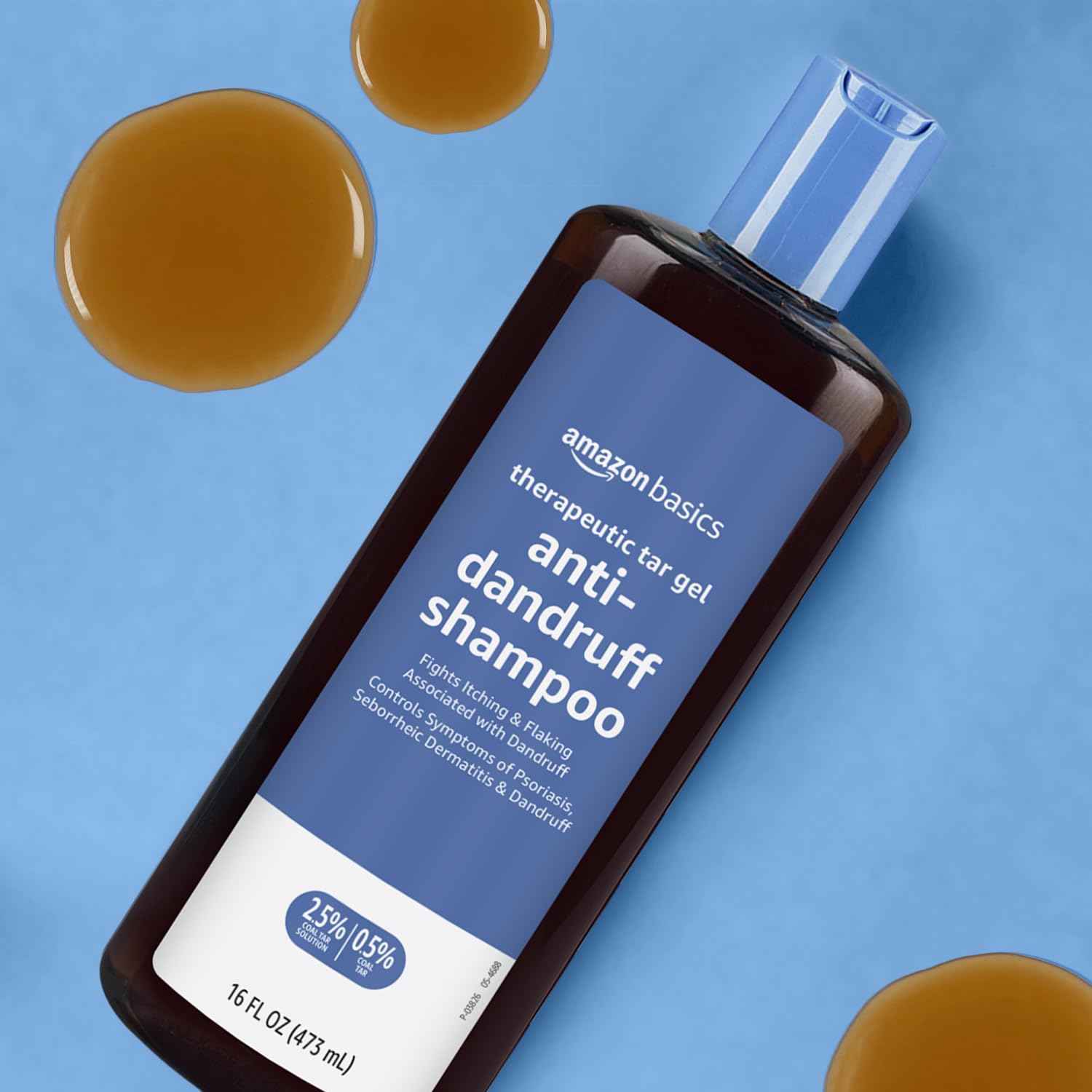 Amazon Basics Therapeutic Plus Tar Gel bottle beside a scalp care routine.