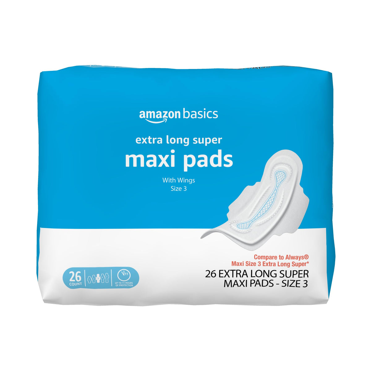Amazon Basics Thick Maxi Pads with Wings in packaging for discreet daily protection