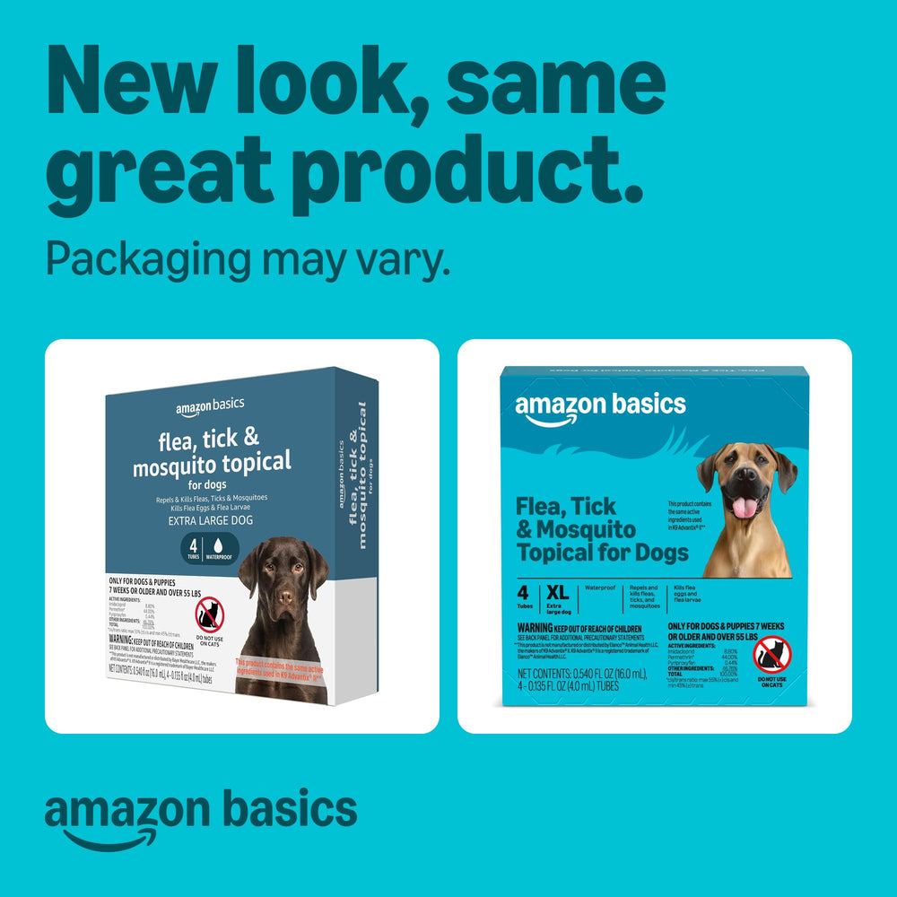 Amazon Basics flea tick mosquito topical bottle shown for fast acting protection.