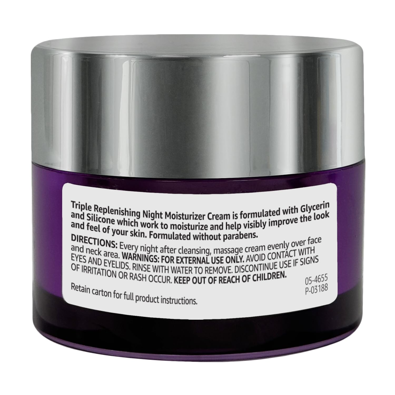 Label highlights key ingredients like glycerin and silicone for moisture