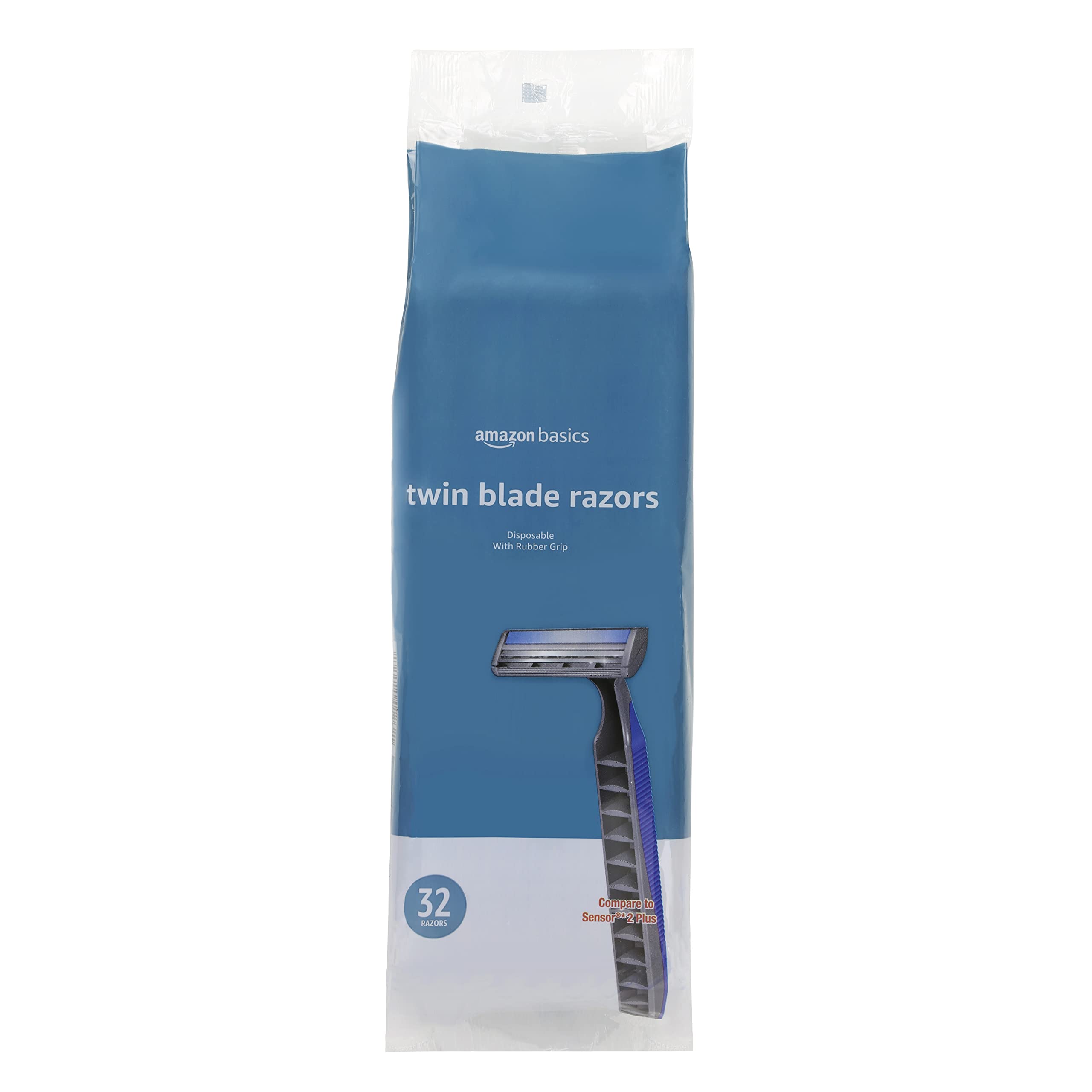 Amazon Basics twin blade pivoting razor packaging for easy handling and storage