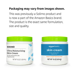 Amazon Basics Ultra Moisturizing Skin Cream label; dermatologist-tested and fragrance-free.