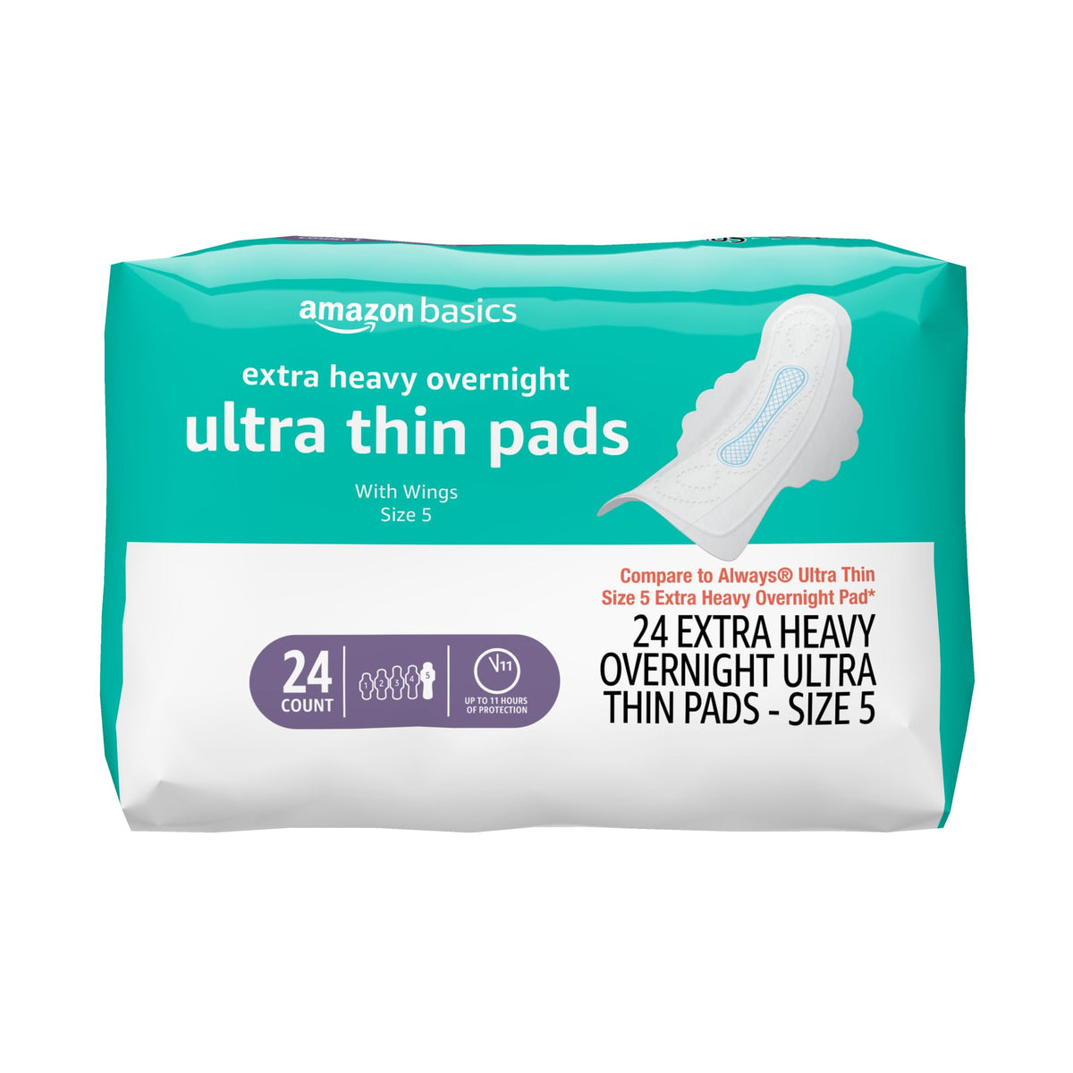 Amazon Basics Ultra Thin Pads with Flexi-Wings provide secure overnight protection