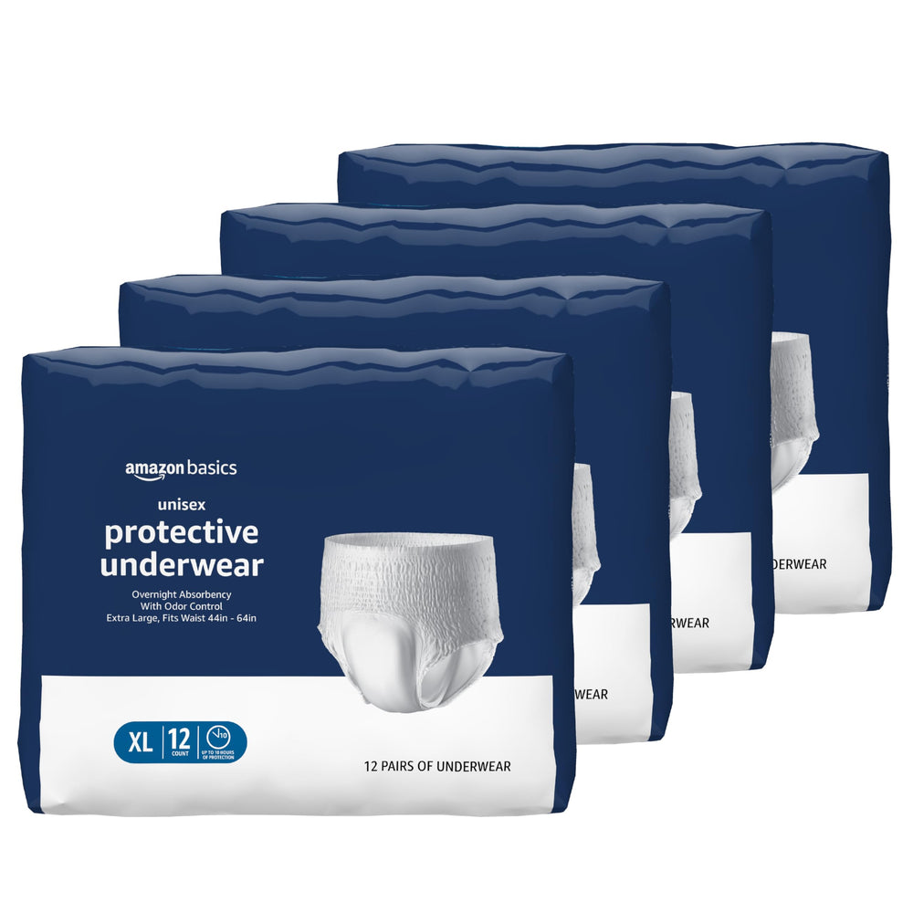 Amazon Basics unisex protective underwear with overnight absorbency for dry nights.