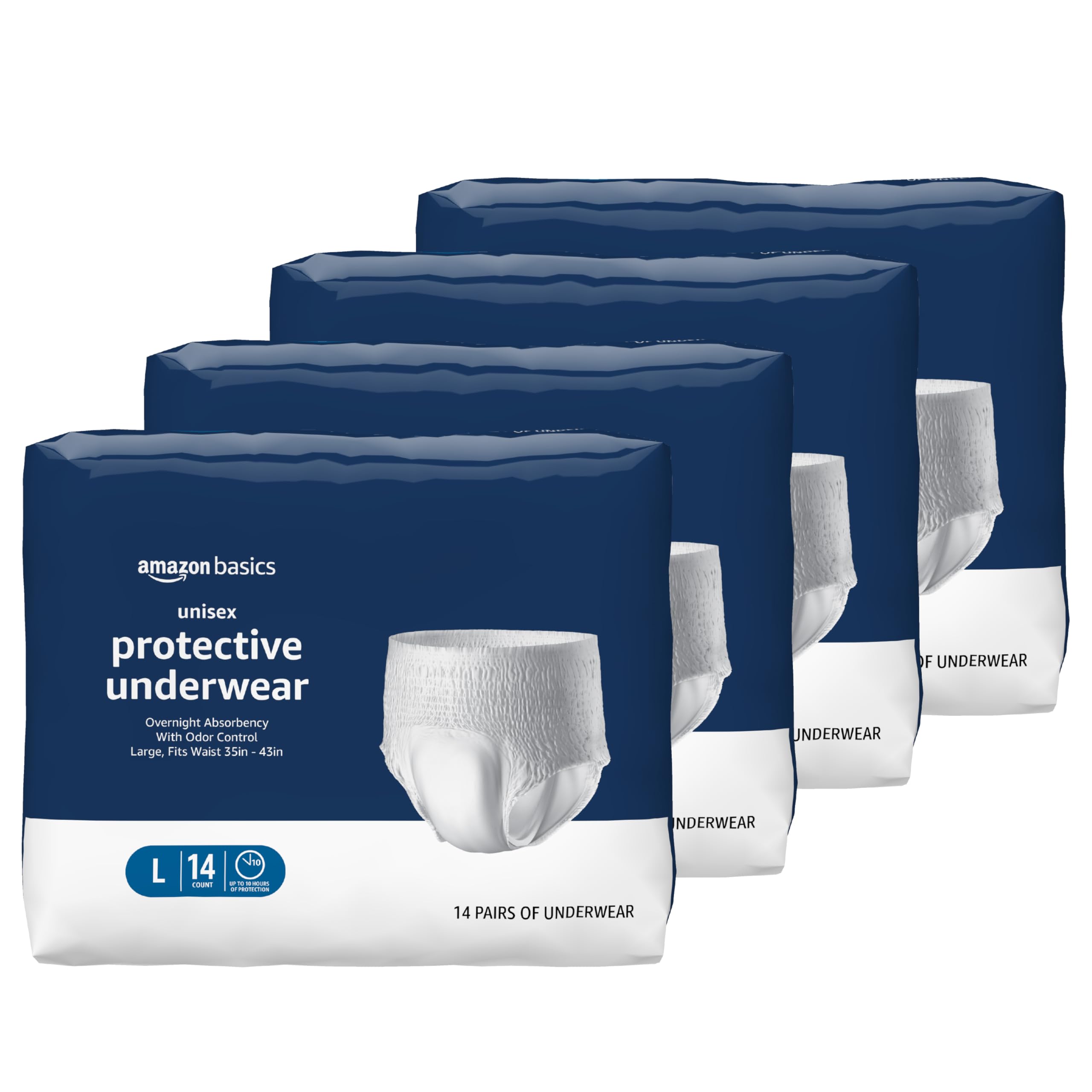 Amazon Basics unisex protective underwear with overnight absorbency for dry nights.