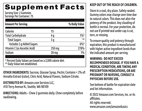 Delivery note on packaging about heat exposure for Amazon Basics gummies
