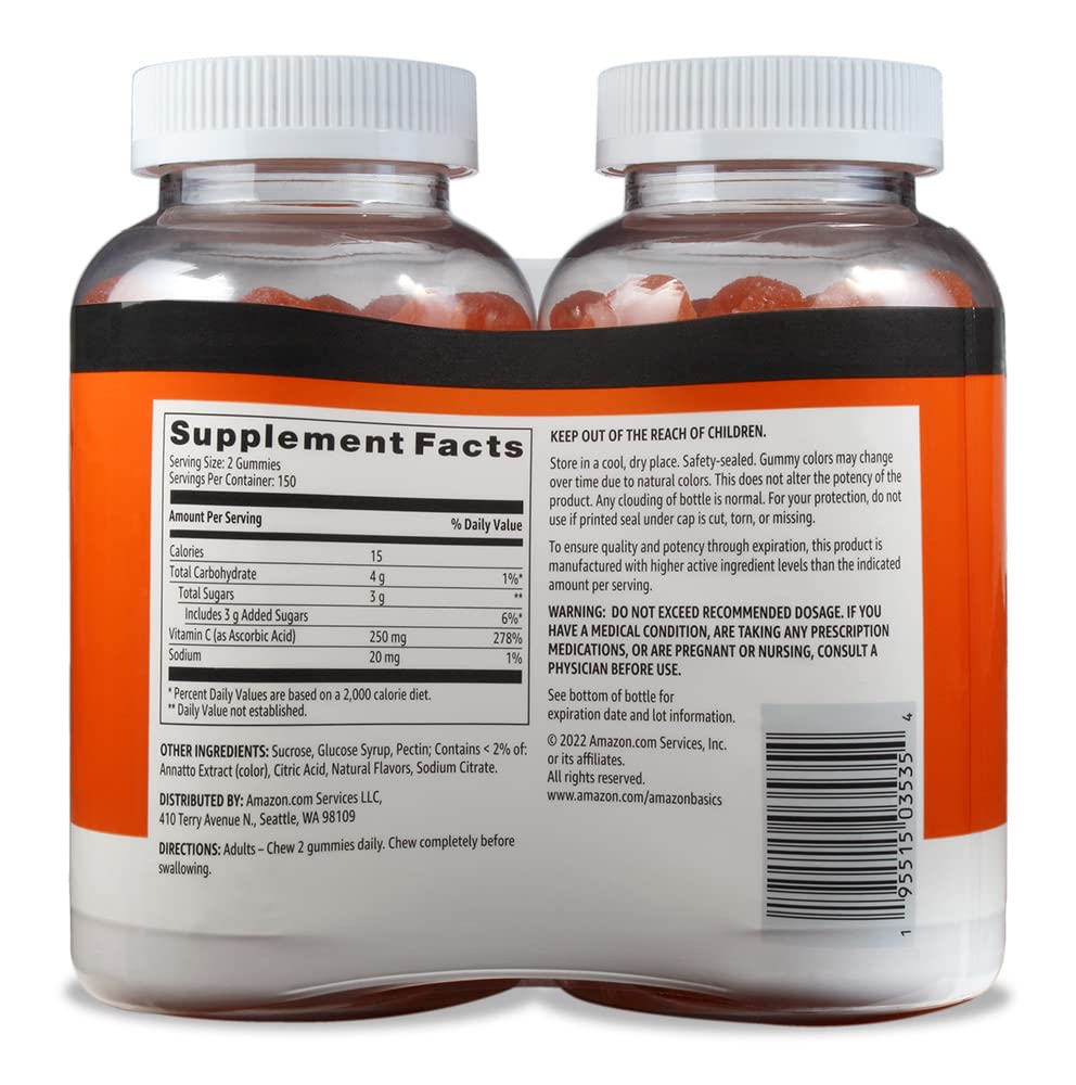Amazon Basics Vitamin C Gummies soft-pectin vegetarian formula for daily use
