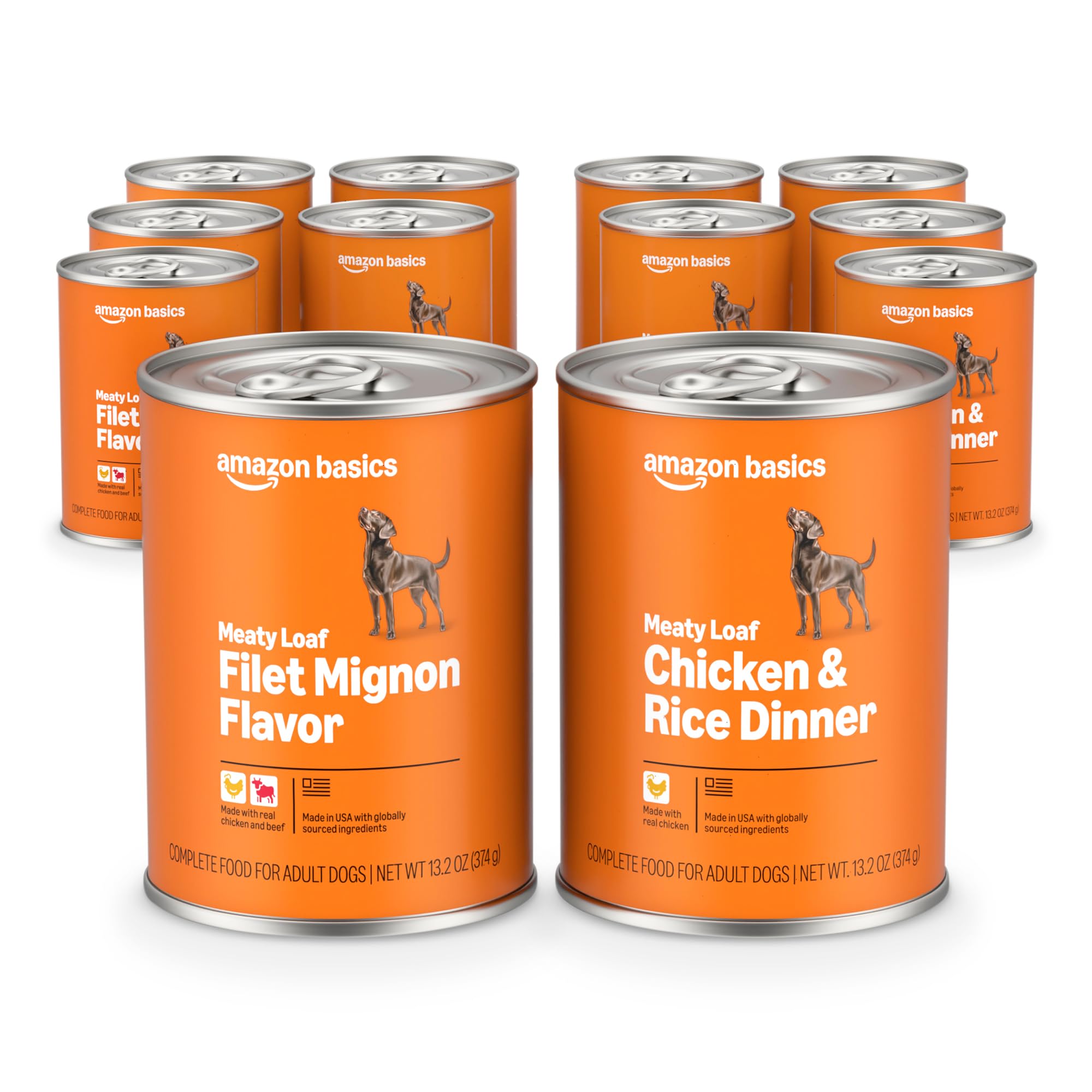 Amazon Basics wet dog food meaty loaf filet mignon can for a flavorful adult dog dinner
