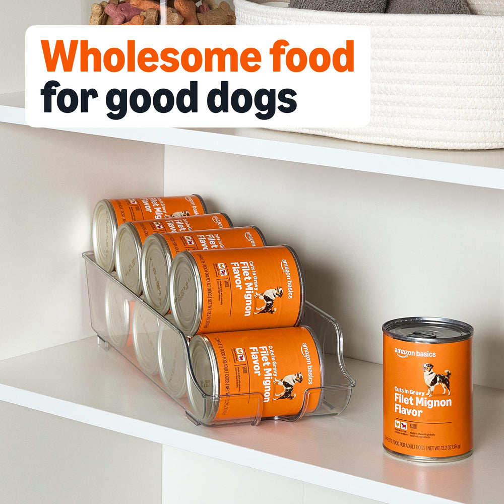 Amazon Basics Wet Dog Food real chicken and beef close-up showcases quality protein.