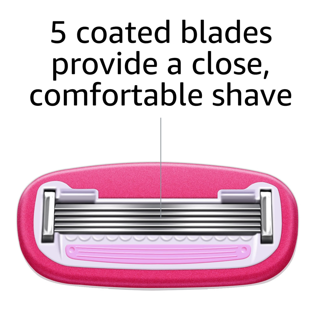 Amazon Basics complete shaving system with handle, refills, hanger.