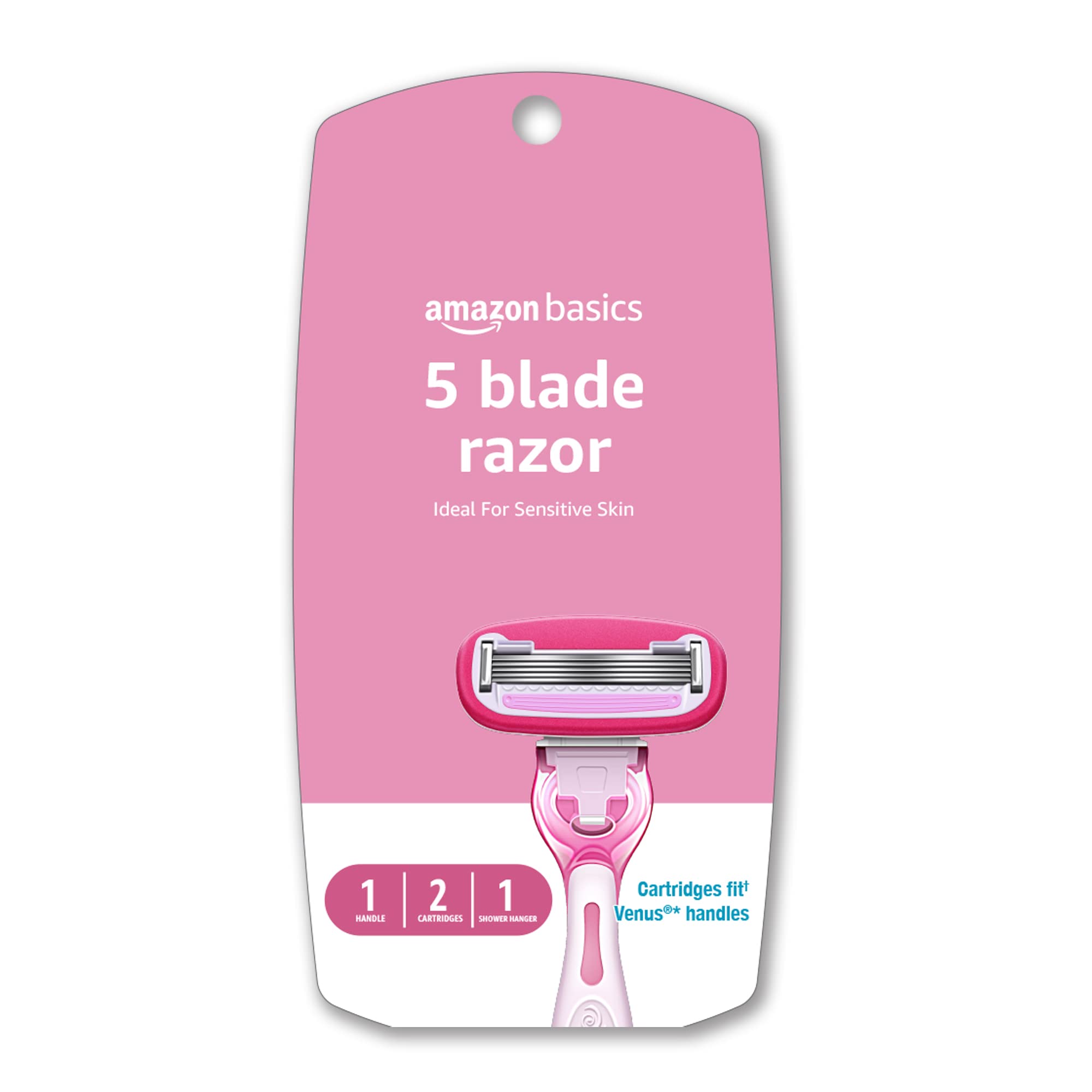 Amazon Basics women's 5-blade razor with handle and cartridges for a complete setup.