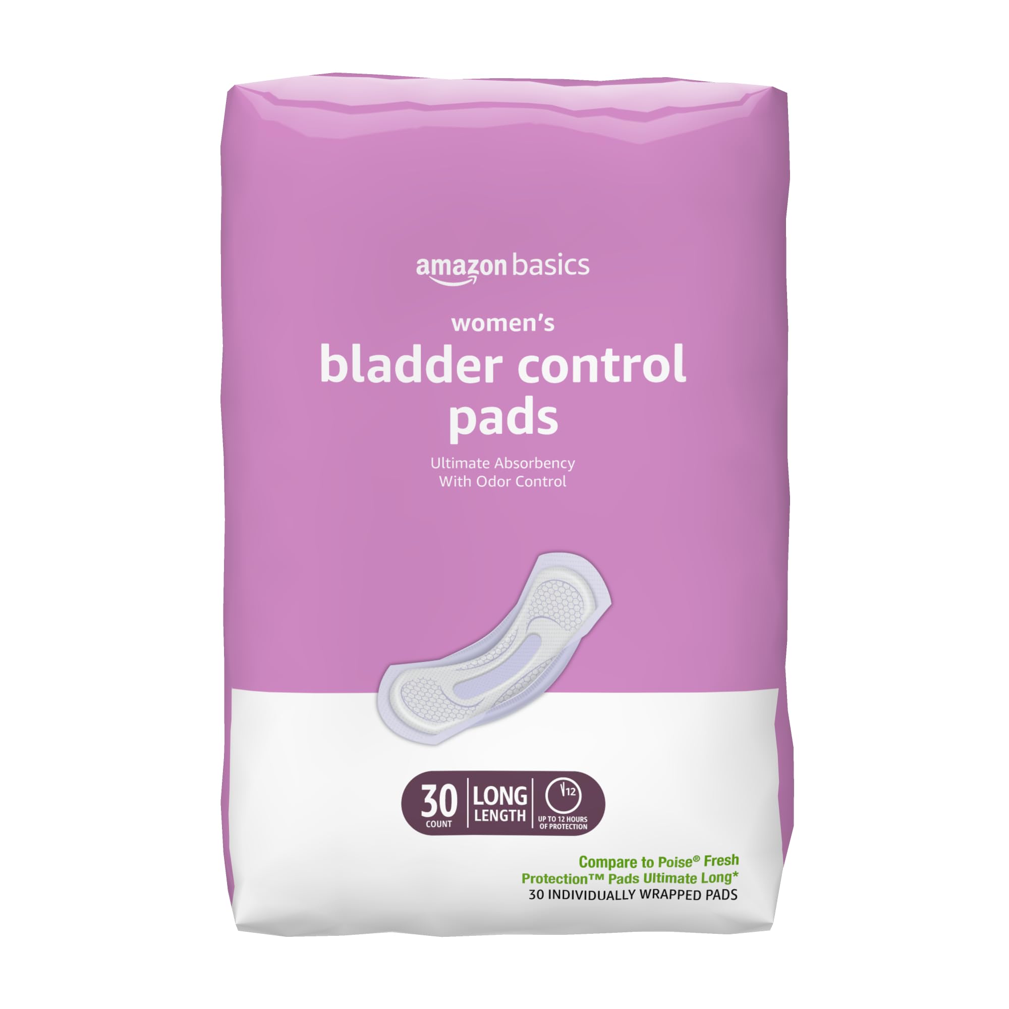 Amazon Basics bladder protection pads in packaging for discreet protection and readiness.