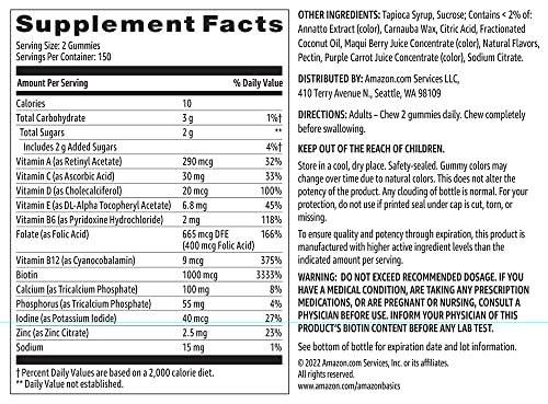 Amazon Basics ingredients label close-up noting essential vitamins.