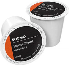Solimo House Blend pods packshot showing a 100-count box for convenient daily use.
