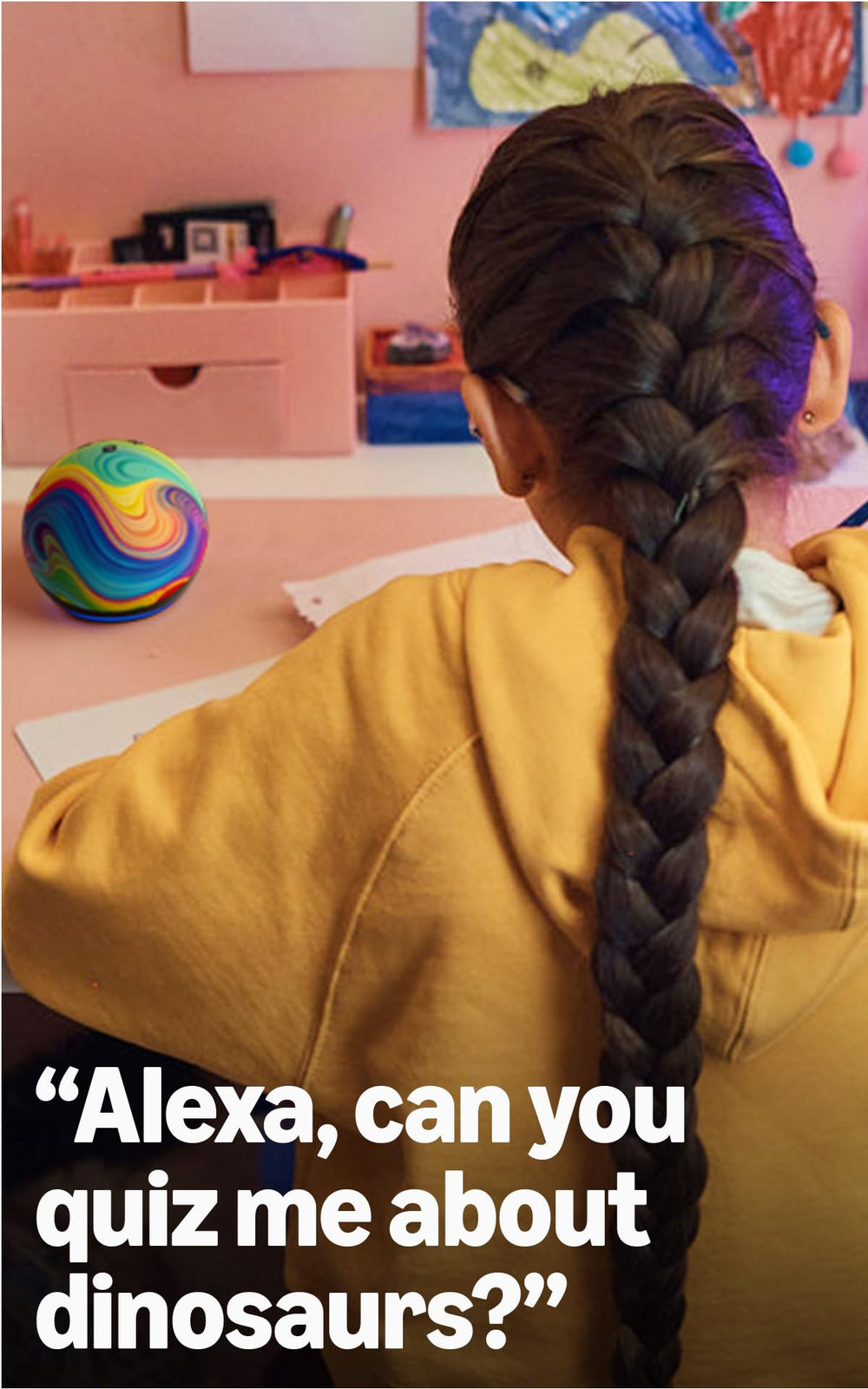 Amazon Echo Dot Kids demonstrates story creation, inviting children to shape characters and themes.