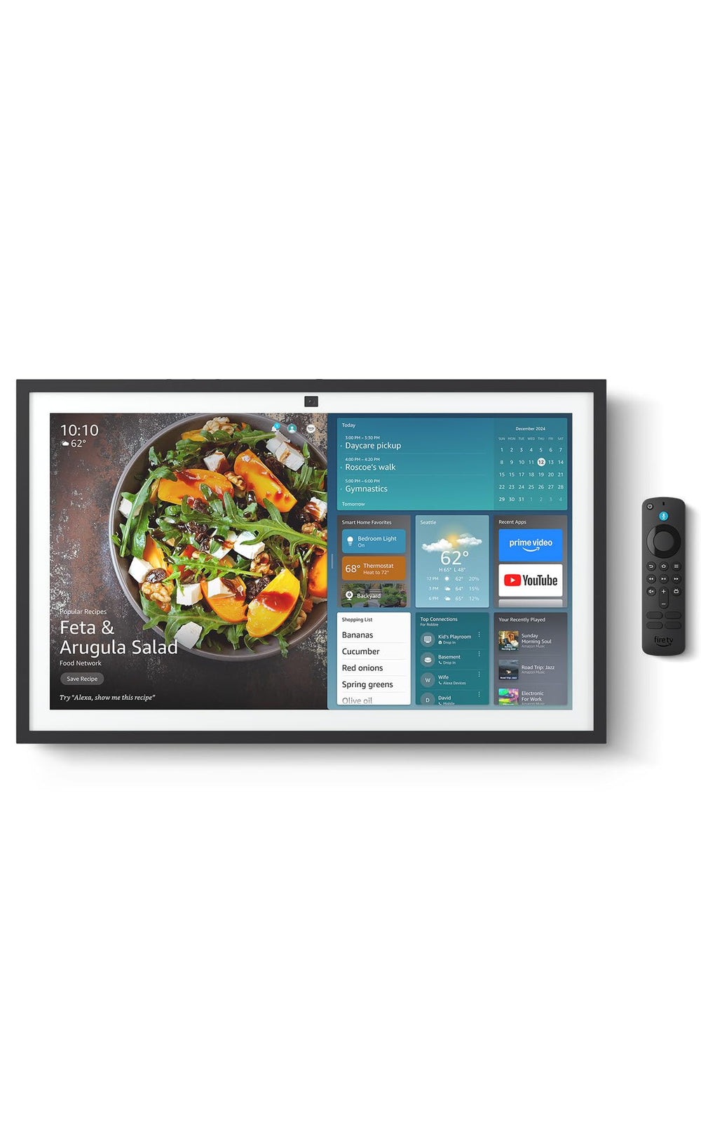 Amazon Echo Show 21 kitchen hub front view with large display for daily planning.