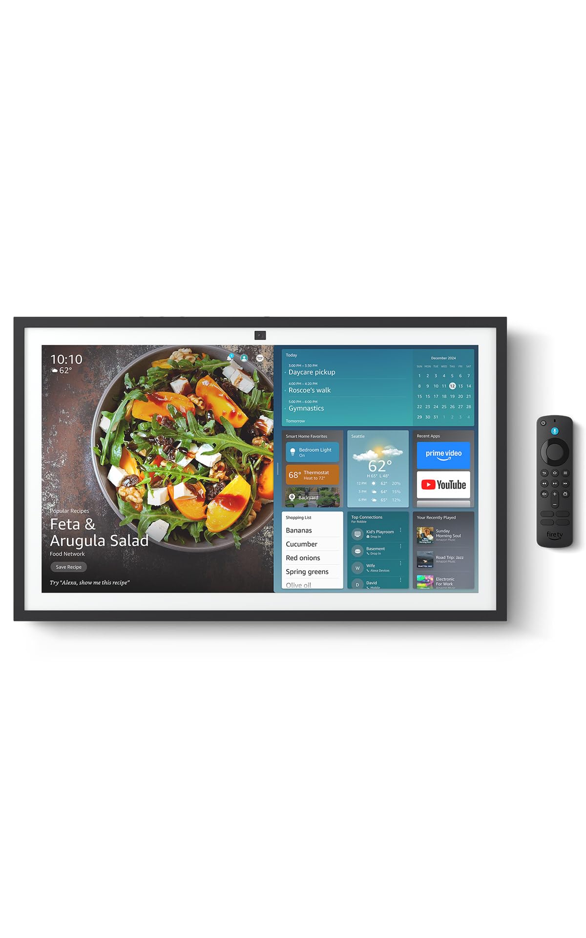 Amazon Echo Show 21 kitchen hub front view with large display for daily planning.