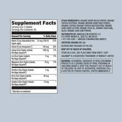 Amazon Elements calcium-magnesium tablets closeup showing compact daily capsules.