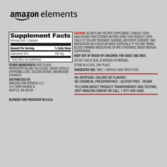 Amazon Elements CoQ10 bottle label shows vegan formula and 100 mg CoQ10.