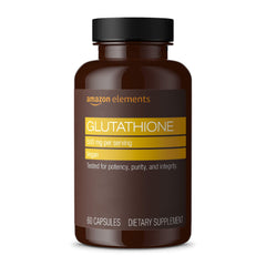 Amazon Elements Glutathione bottle front, showing vegan formula for daily wellness.