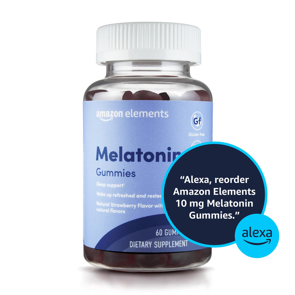 Amazon Elements Melatonin Gummies strawberry packaging variation notice.
