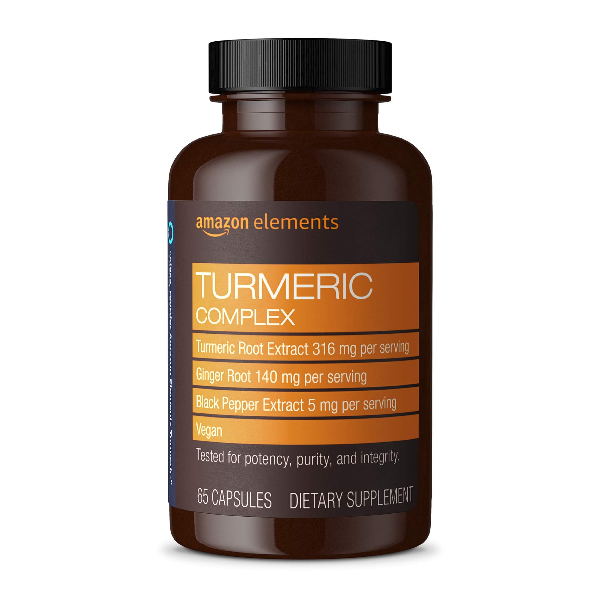 Amazon Elements Turmeric Complex bottle shown for daily joint support.