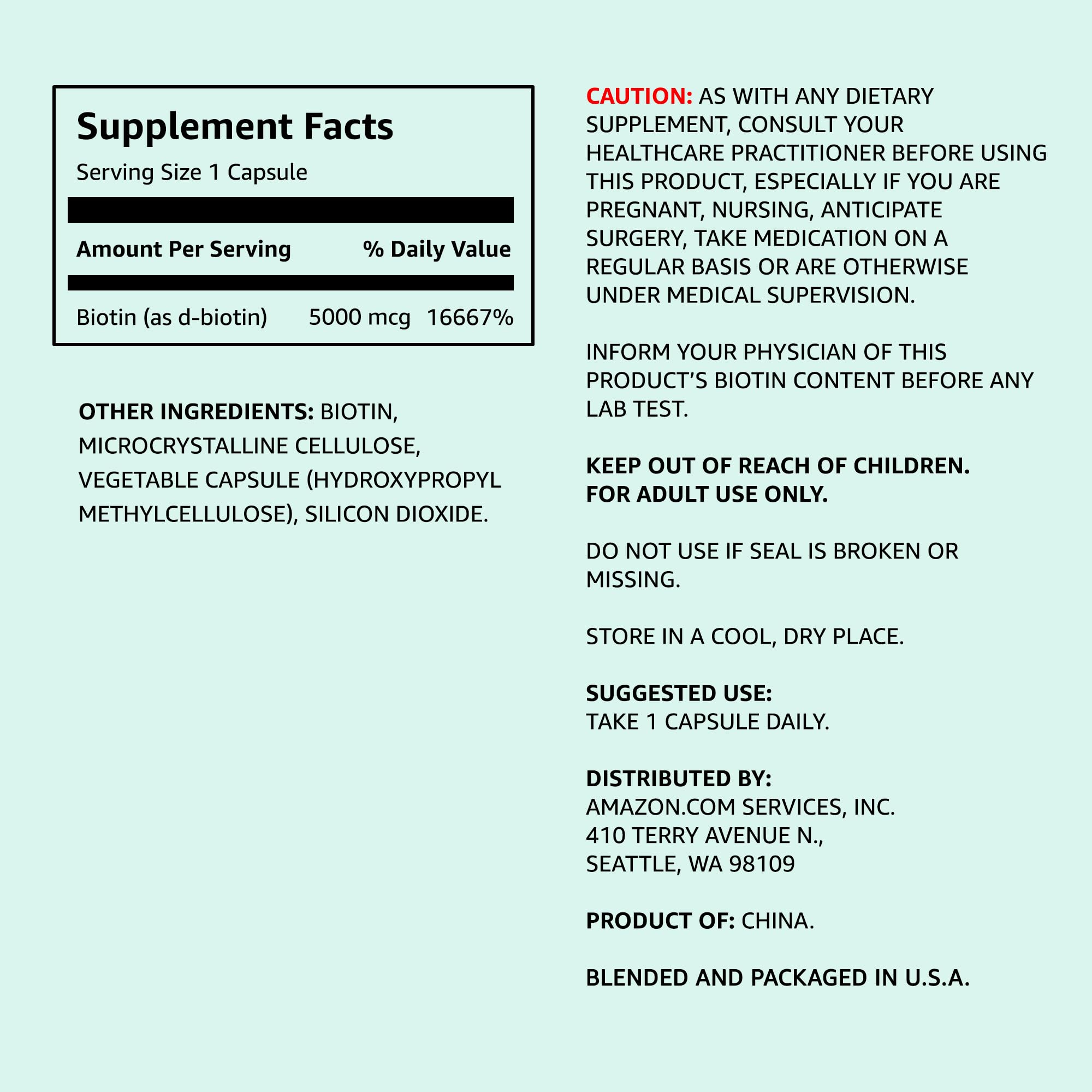 Amazon Elements vegan biotin capsules highlight hair, skin, and nails support.