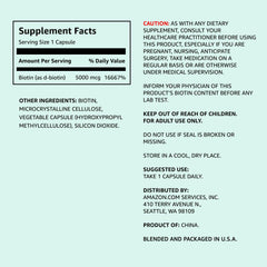 Amazon Elements vegan biotin capsules highlight hair, skin, and nails support.