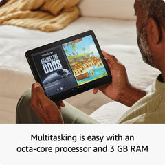 Amazon Fire HD 10 like-new slim-durable design for portable entertainment.