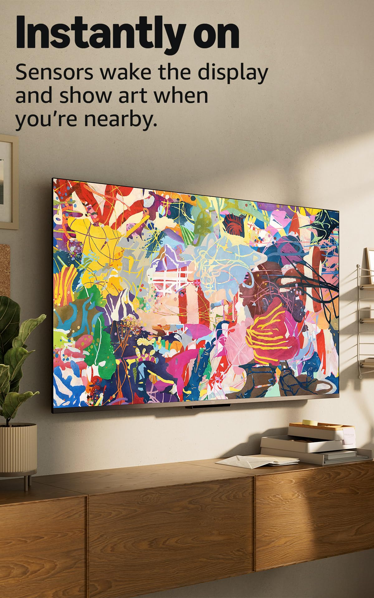 Amazon Fire TV 43-inch 4-Series screen shows 4K HDR detail and bright colors.