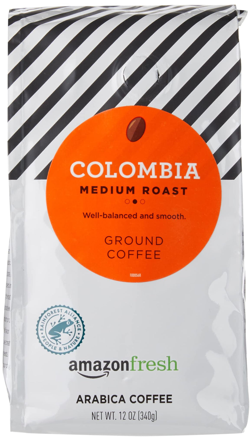 Amazon Fresh Colombia ground coffee 12 oz bag with balanced medium roast.