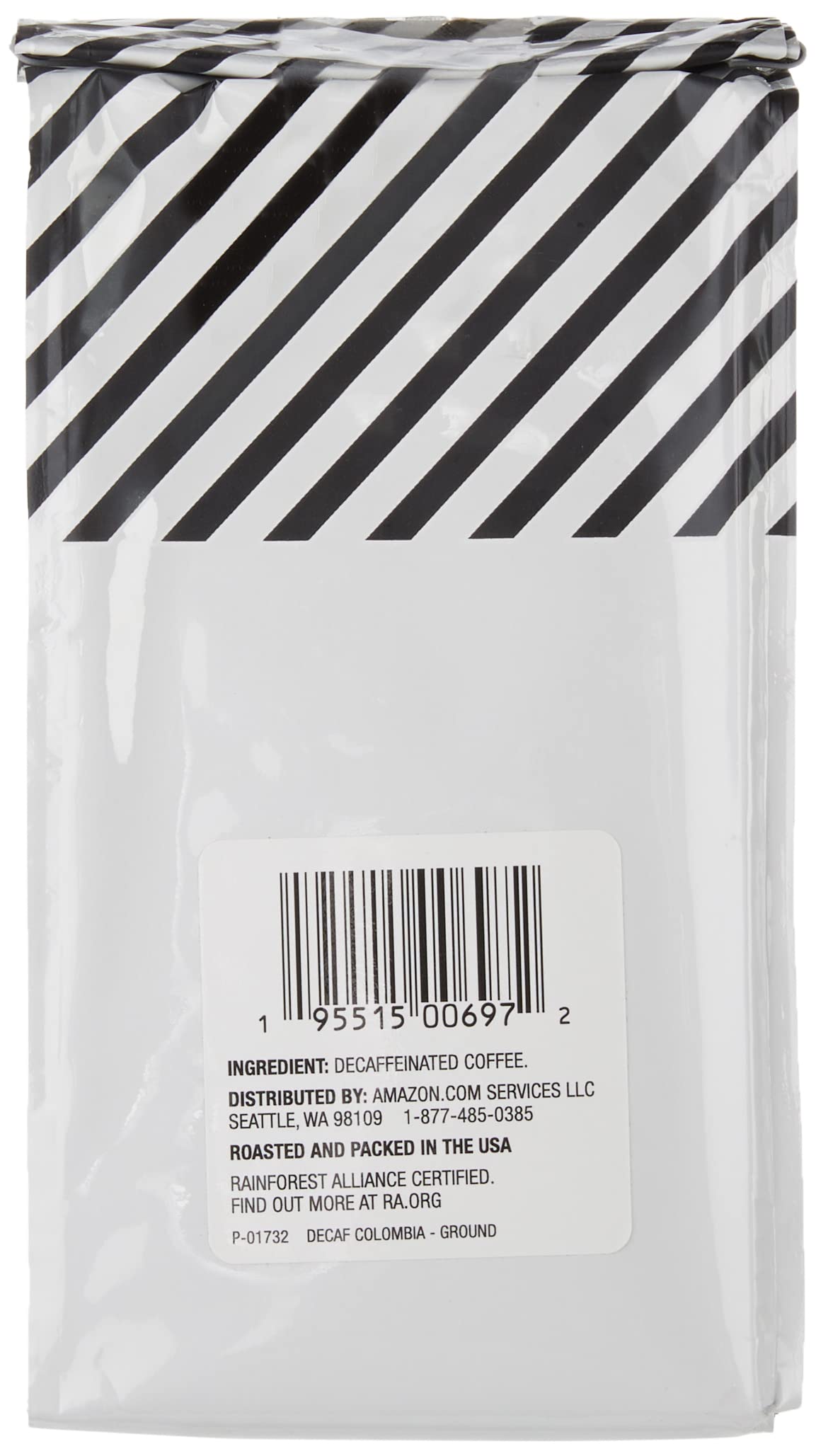 Steaming cup of Amazon Fresh Decaf Colombia coffee highlighting smooth finish