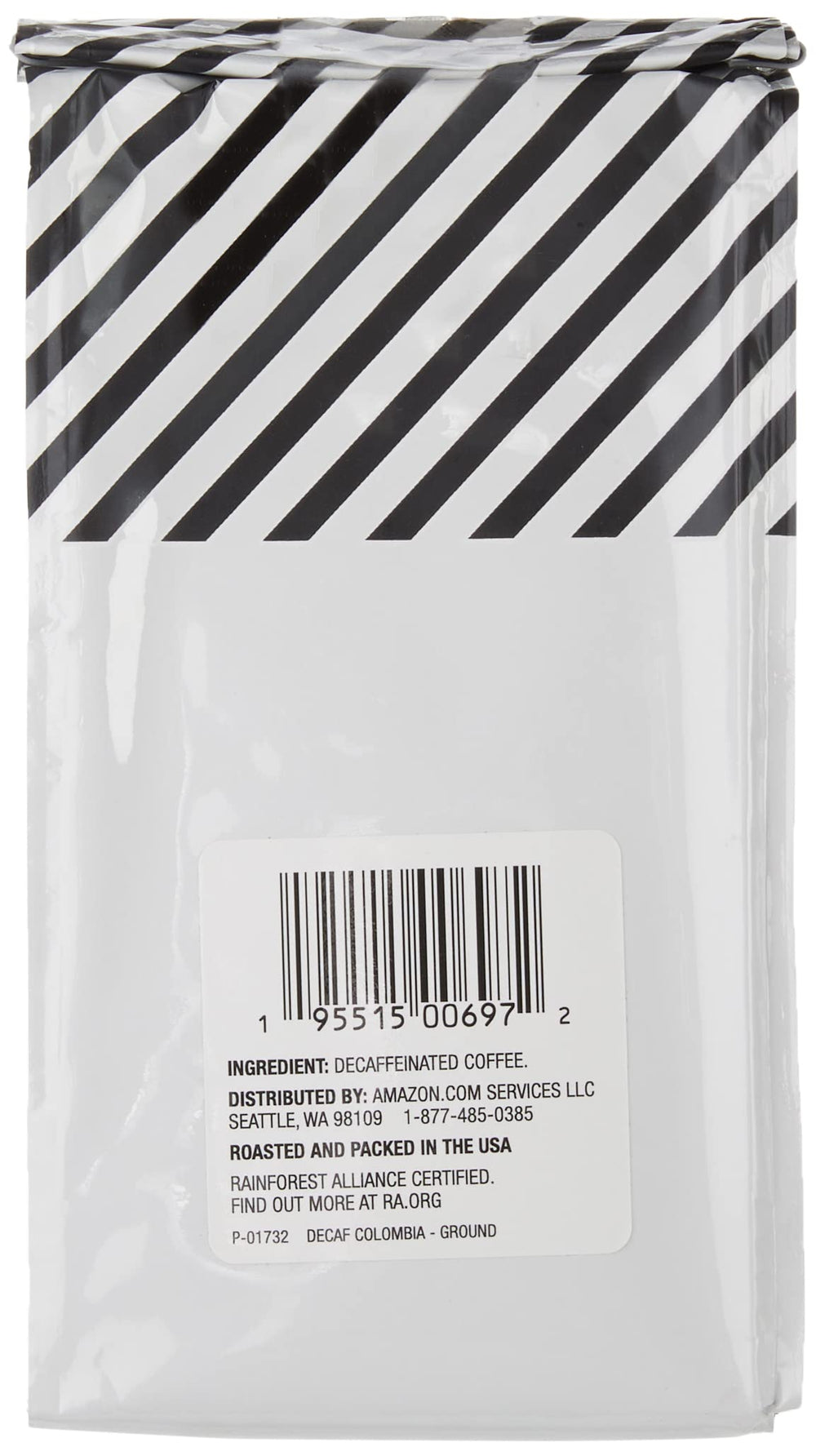 Steaming cup of Amazon Fresh Decaf Colombia coffee highlighting smooth finish