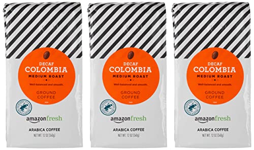 Amazon Fresh logo on decaf Colombia coffee pack