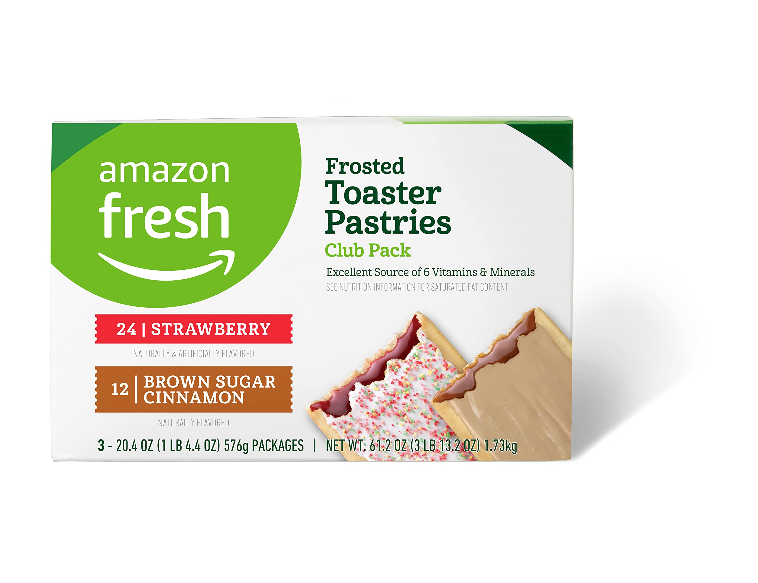 Amazon Fresh Frosted Toaster Pastries box front, ready for quick breakfasts.