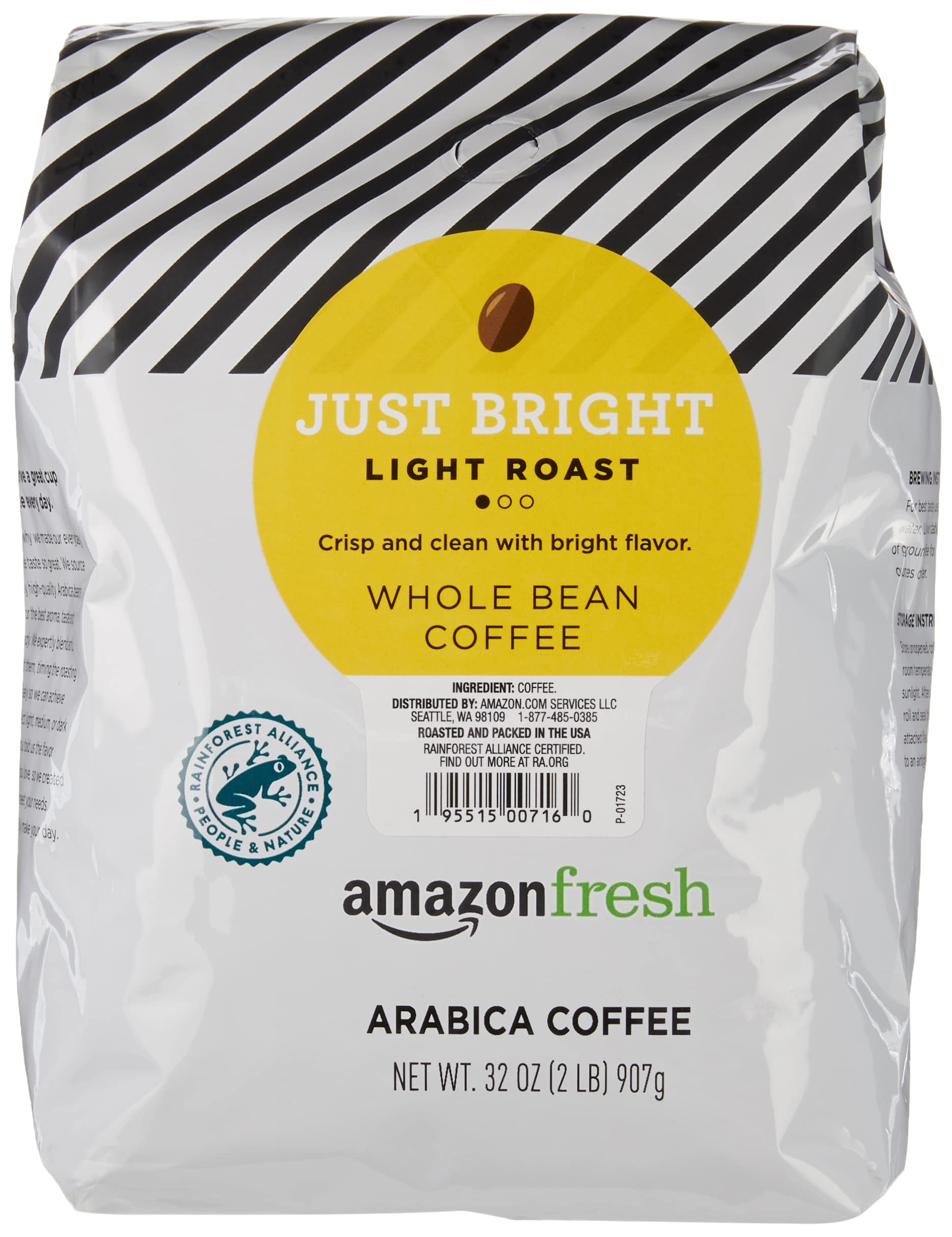 Amazon Fresh Just Bright whole bean coffee beans ready to grind for a fresh morning brew