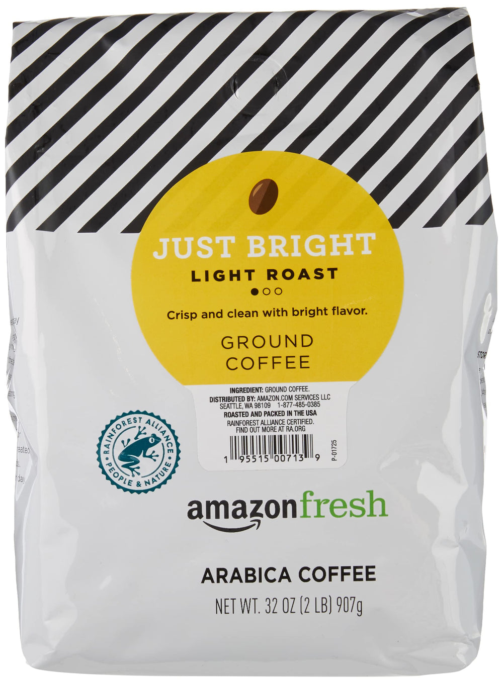 Close-up of Amazon Fresh Just Bright bag releasing a crisp aroma.