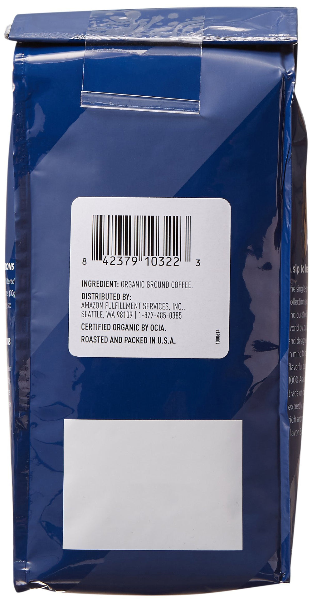 Amazon Fresh Sumatra pack label highlighting organic and fair trade origins for mindful purchases.