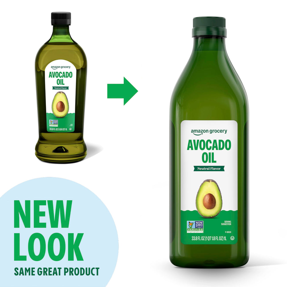 Amazon Grocery avocado oil on kitchen counter with everyday groceries