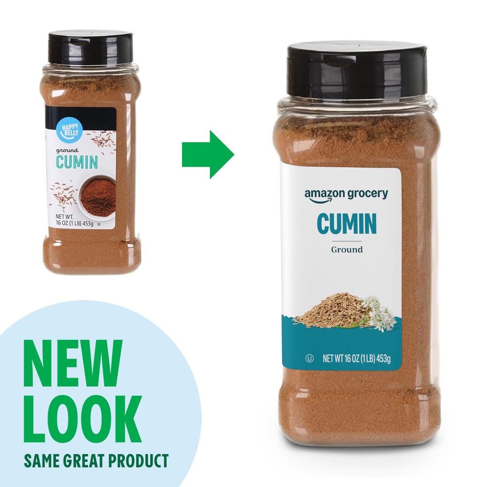 Amazon Grocery ground cumin jar close-up showcases rich aroma for authentic dishes.