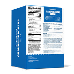 Amazon Grocery Honey Graham Crackers package side highlights whole grain per serving