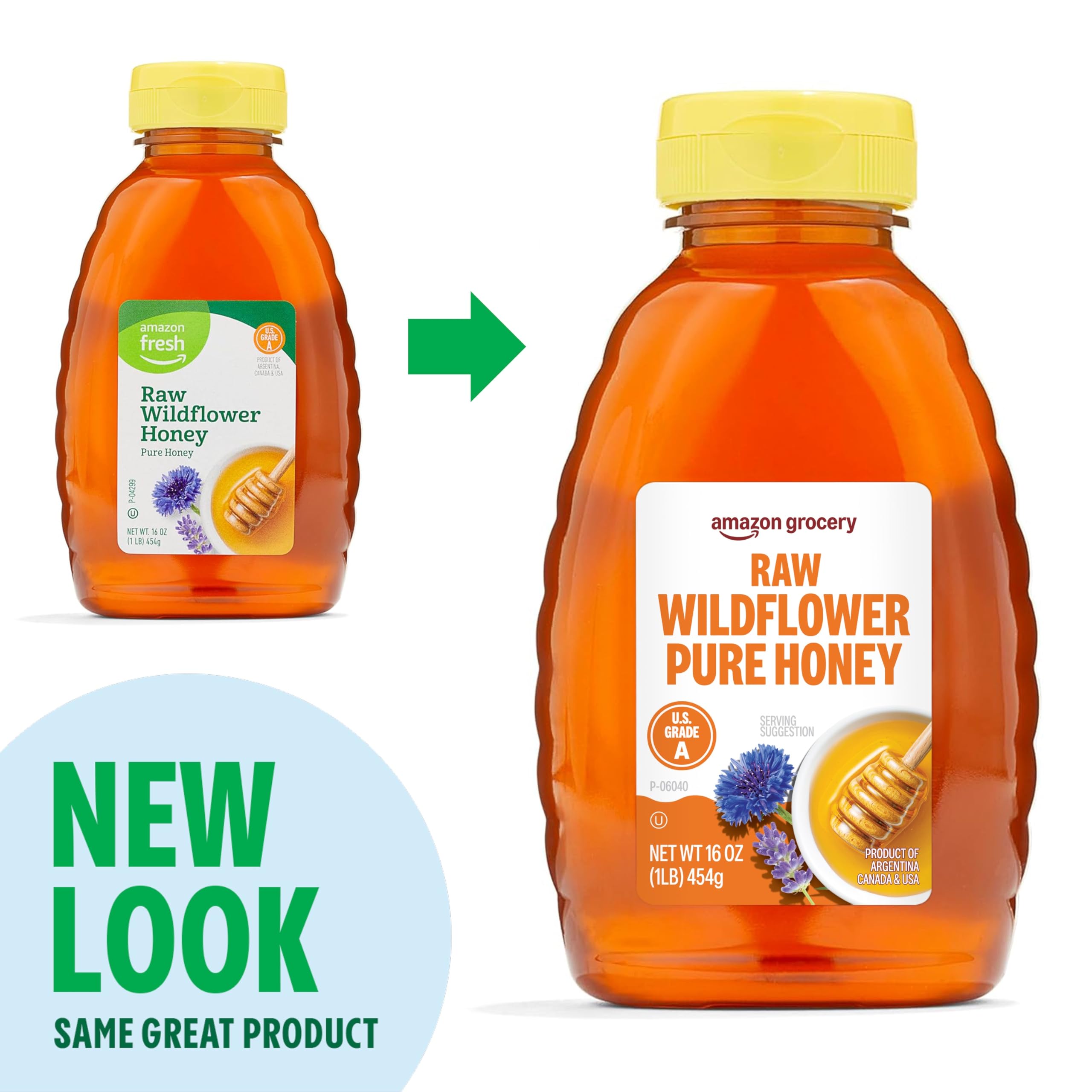 Amazon Grocery Honey tea-spoon serve showing easy sweetening for drinks.