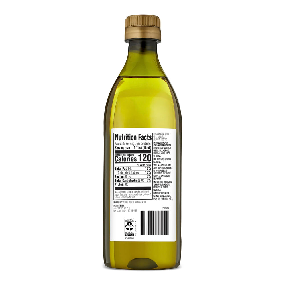 Amazon Grocery olive oil being poured into a pan for sautéing.