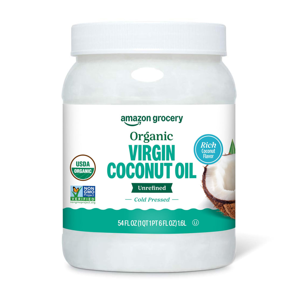 Amazon Grocery Organic Virgin Coconut Oil bottle ready for cooking