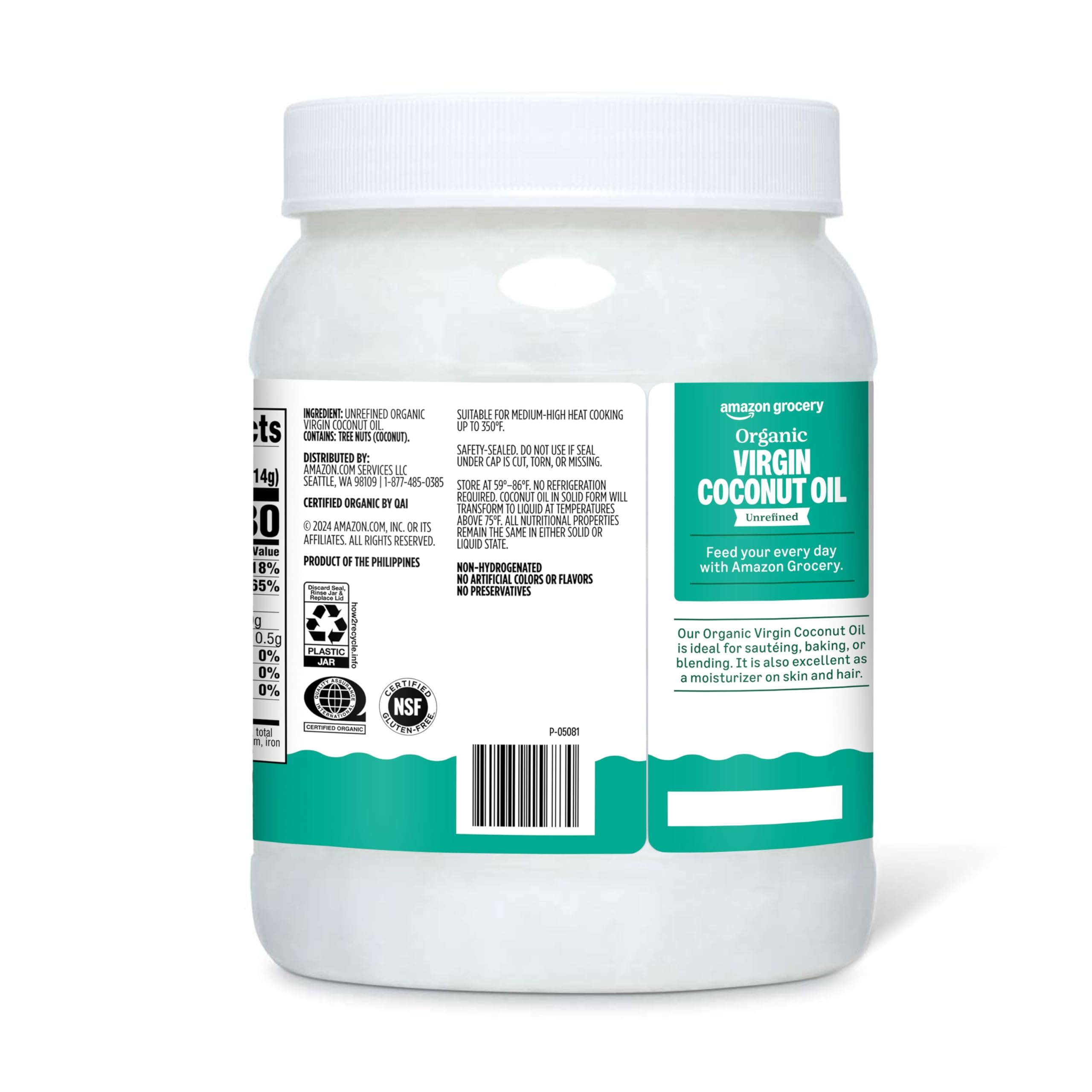 Amazon Grocery Organic Virgin Coconut Oil in kitchen for sautéing and baking