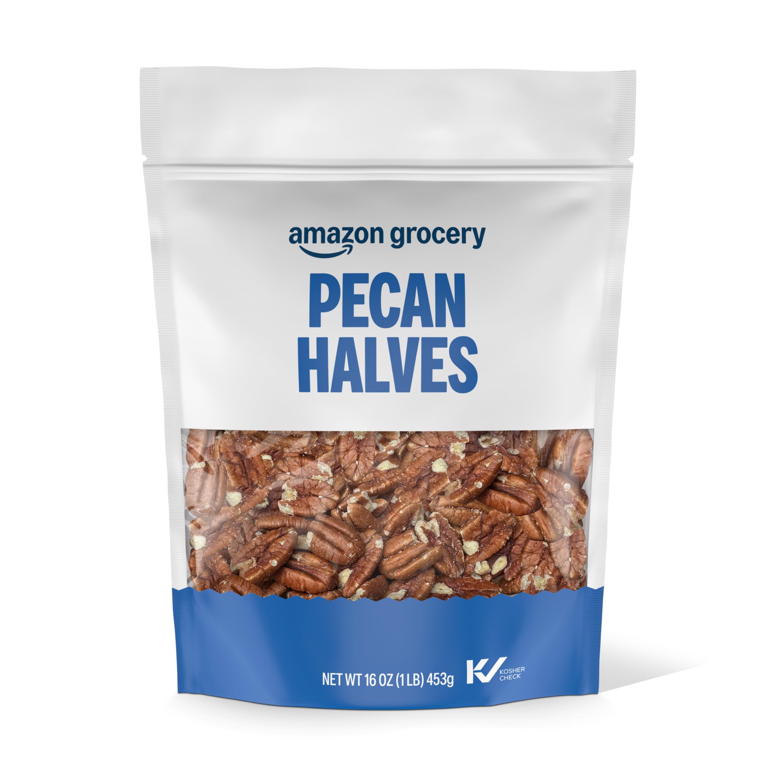 Amazon Grocery Pecan Halves 16 oz package ready for your pantry or recipe prep.