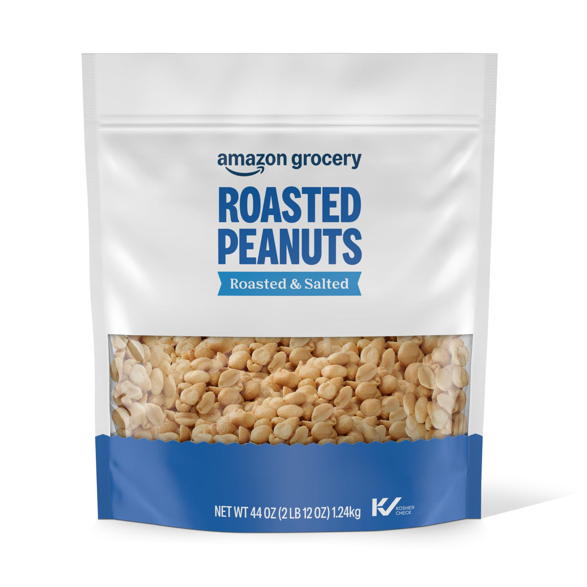 Amazon Grocery Roasted Peanuts 44 oz bag, ideal for snacking on the go.
