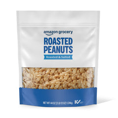 Amazon Grocery Roasted Peanuts 44 oz bag, ideal for snacking on the go.
