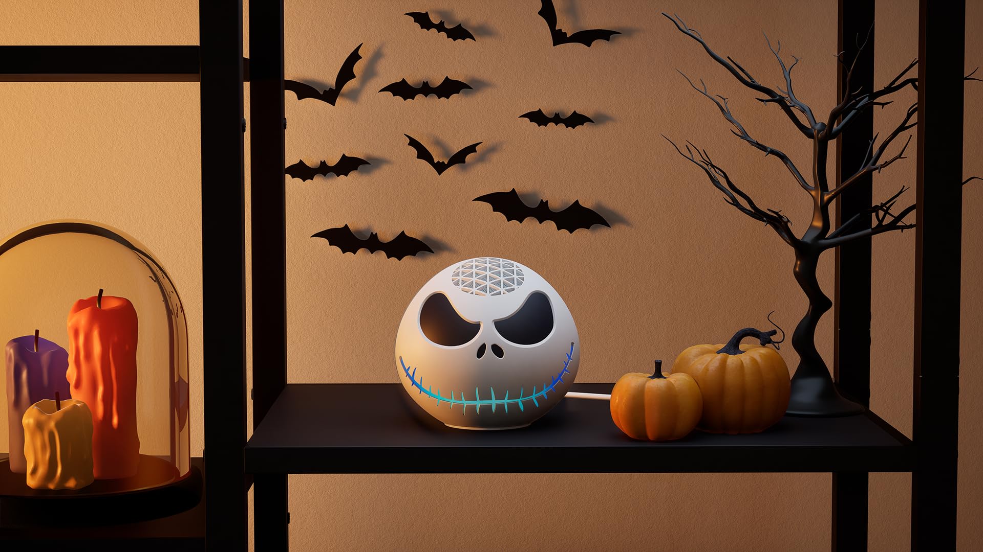 Amazon Jack Skellington shell top profile showcases Tim Burton-inspired design on your Echo Dot.