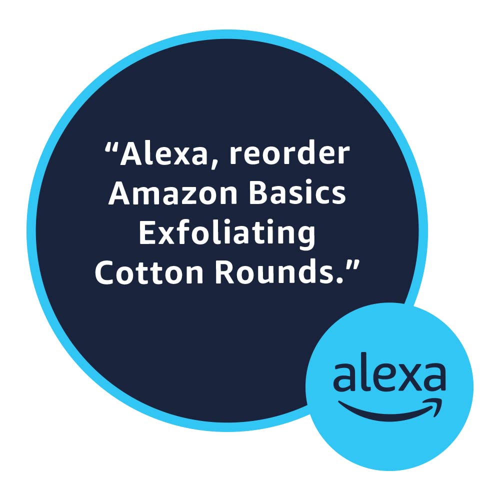 Stacked packaging of Amazon Basics Exfoliating Cotton Rounds for easy storage